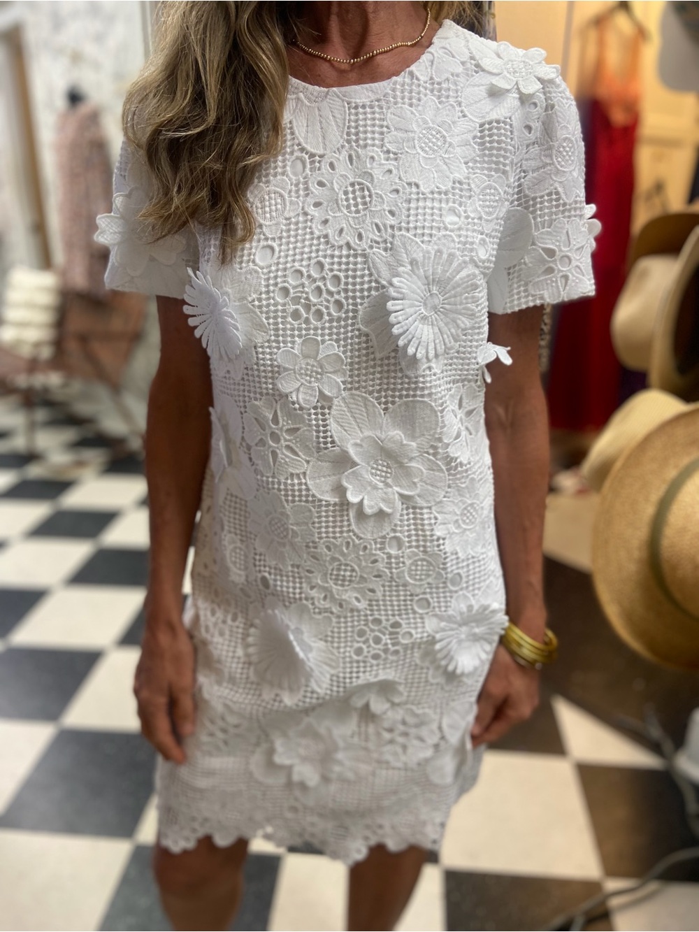 Lilly Pulitzer White Melena Lace Dress Resort white passion flower 3D